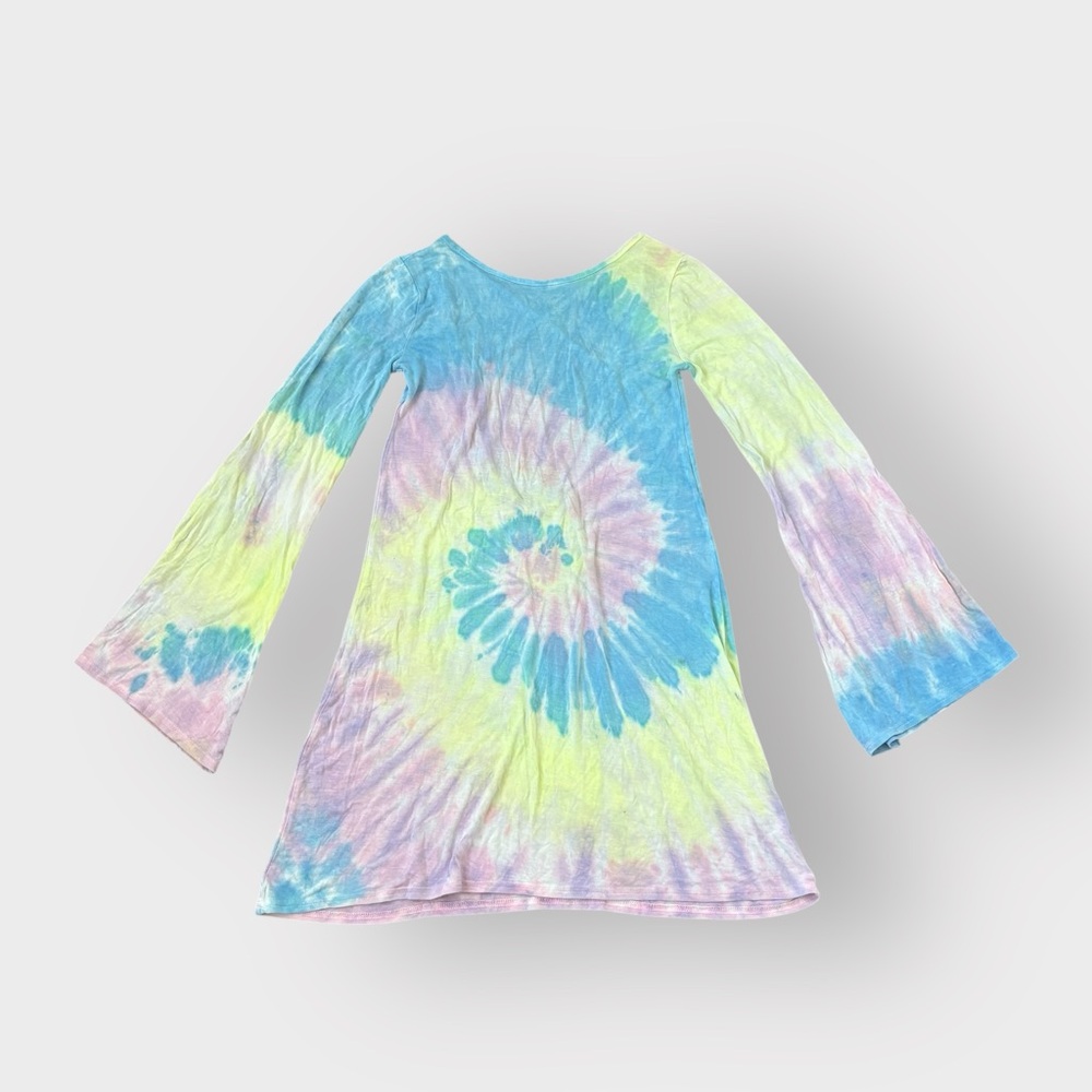 Missguided Blue Green Purple Bell Sleeve Swirl Tie Dye Dress - Open Back